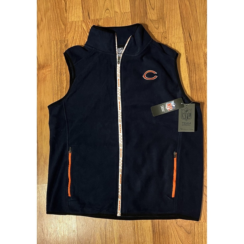 $95 Chicago Bears NFL Team Apparel Fleece Navy Blue Full Zip Vest Jacket Men's S